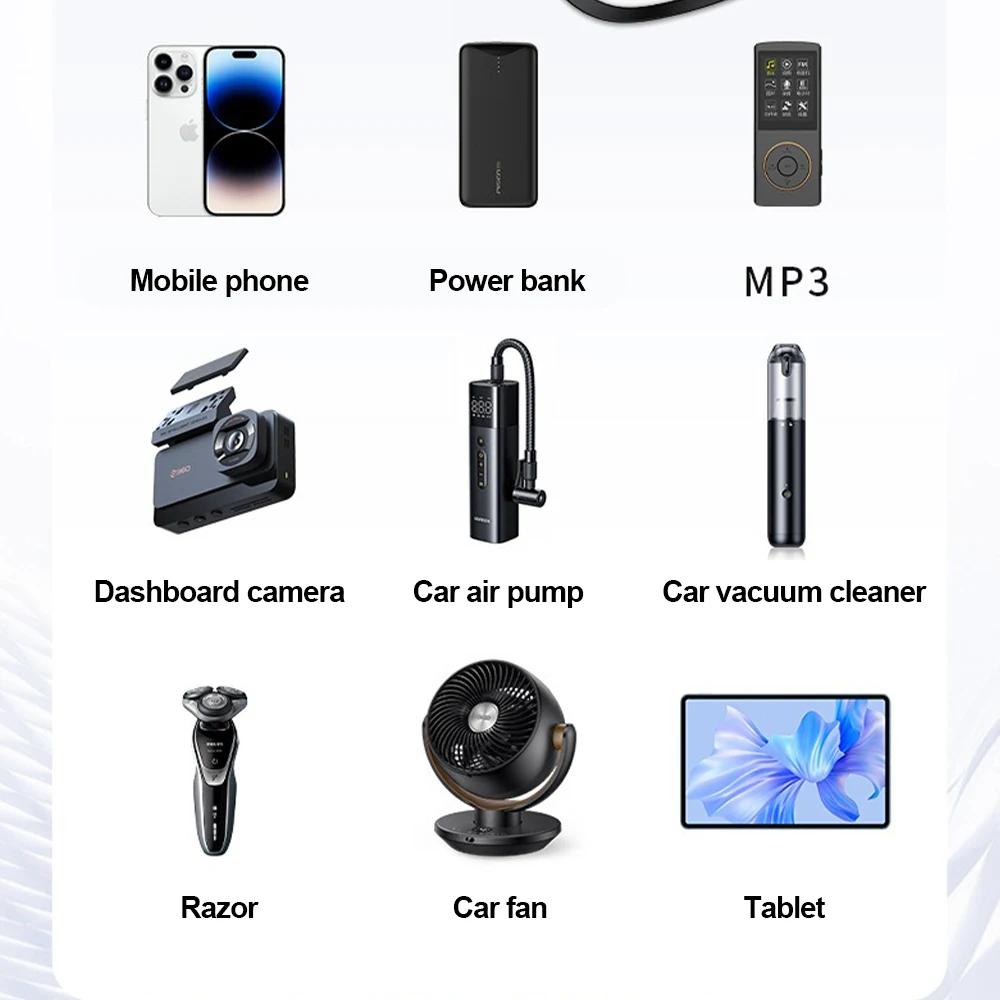 120W 6 In 1 Cigarette Lighter Splitter 4 Socket Car Charger Adapter QC3.0 PD30W Dual USB Charger Port with Voltage Display