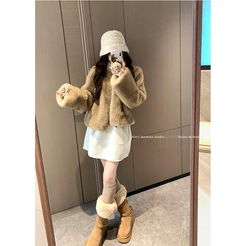 Women s Red Woolen High-Waist Slimming Skirt - Christmas and New Year Korean Style Medium (80-100 kg)