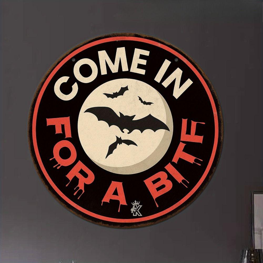 Vintage Round Halloween Sign Colorful Rustic Decor 20cm