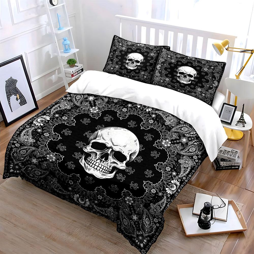 Skull Paisley Gothic Pattern Bedding Duvet Cover Set (1*Duvet Cover 2*Pillowcases, without duvet insert)