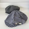 Japanese Literary Versatile Button Plaid Beret Female Fashion Painter Hat Big Head Circumference Showing Face Small Newsboy Hat Male