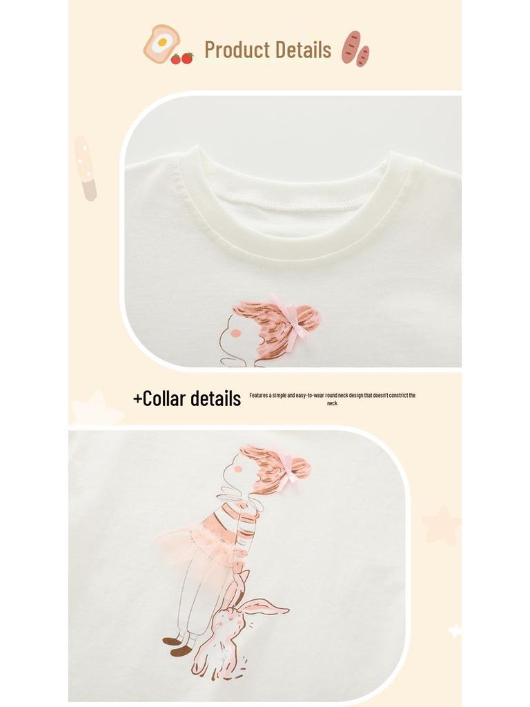 Modny letni dwuczęściowy strój dla dziewczynek - Krótki rękaw, okrągły dekolt, dla małych i średnich dzieci.