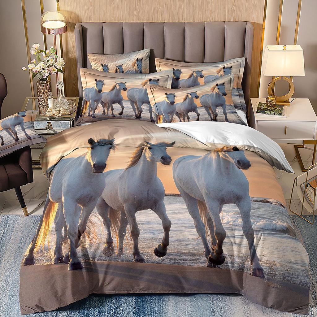 Horse Decor Summer Bedding Sets,girl Bed Duvet Cover Set with Pillow Cover 75x50,soft Microfiber Summer Quilt Cover with Zipper
