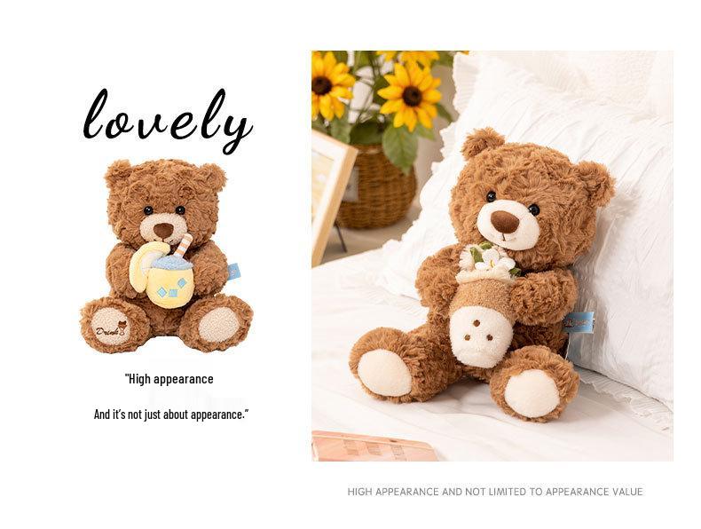 Milk Tea Bear Plush Toy: Teddy Bear Doll, Soothing Bedtime Companion, Customizable Birthday Gift.