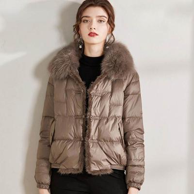 Damen Winter Fuchsfellkragen Weiße Entendaunenjacke Damen Kurzer Warmer Puffermantel Weiblich Lockerer Vintage Parka Oberbekleidung