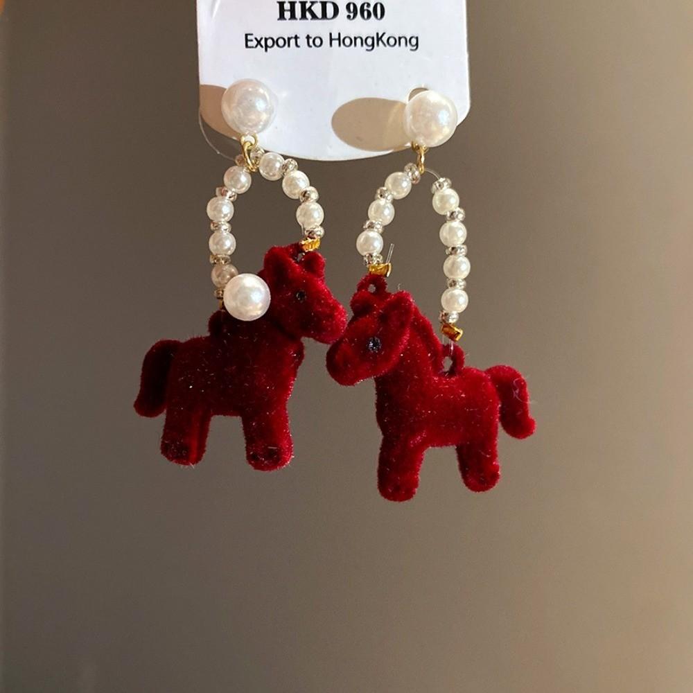 Cartoon Horse Horse Mascot Drop Earrings Fashion Jewelry Red Pony Earrings  Party