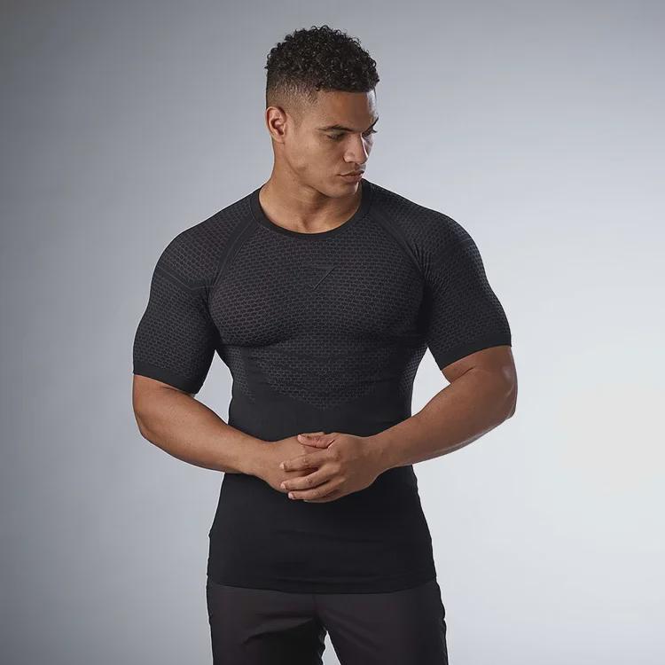 Muscle Maiba Men's Quick-Dry Elastic T-Shirt for Outdoor Running and Fitness