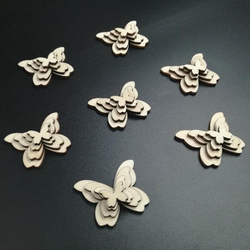 50pcs Wooden Mini Mixed Wood Butterfly Decor Ideal Craft Card Making Scrapbooking