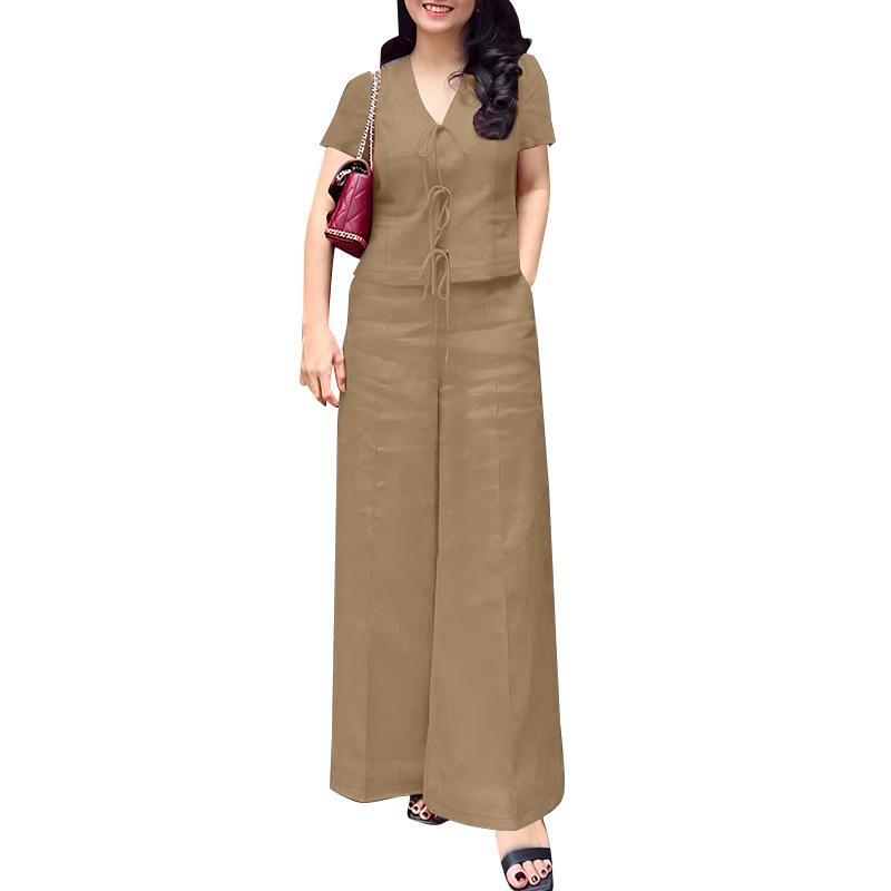 

ZANZEA Женская повседневная блузка с коротким рукавом и брюки, повседневный комплект из двух предметов S