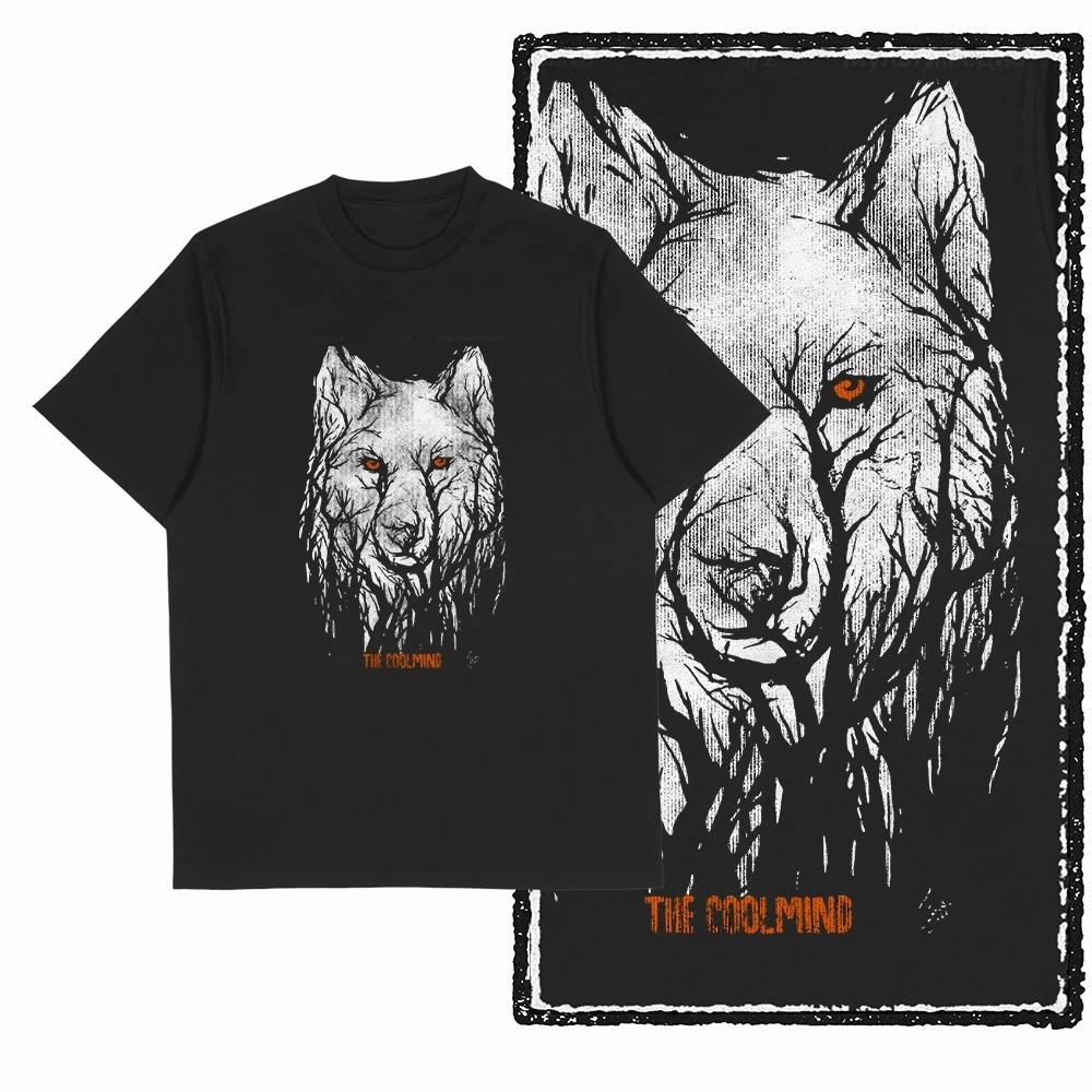 Hot Classic Gothic Style North American Gray Wolf Graphic Print T-shirt Men Women Streetwear Y2K Harajuku Loose Casual Oversized Top Summer New Tee