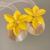 Shell Shape Floral Ear Studs Oil Drip Ear Pendant Orchid Flower Shell Earrings  Summer