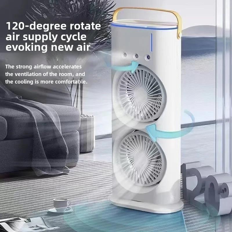 Double-Headed Spray Air Conditioner Fan 3 Speeds Rechargeable/USB Desk Air Cooler Mini Electric Fan With Light