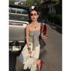 Romantic White Lace Trim Drawstring Wide-Leg Cropped Pants