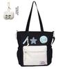 Blocked Cute Color Star Collage Student Backpack And Shoulder Bag With Pendant