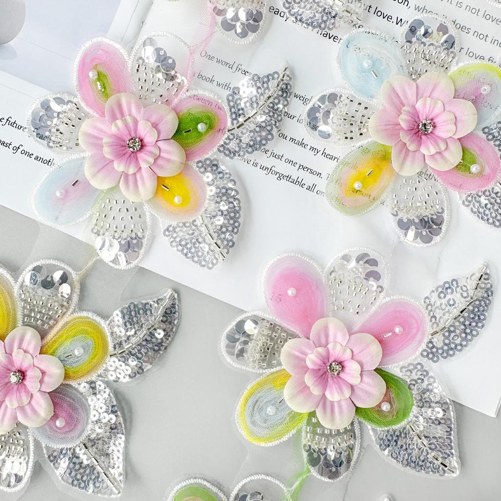 Sweet Color Beaded Sequins Three-Dimensional Flower Clothing Lolita Luggage Hair Accessories Children'S Clothing Lace Lace Accessories