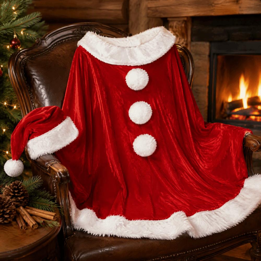 Plush Christmas Cloak and Hat Thick Santa Claus Costume Fashion Xmas Cape Christmas Party Costume