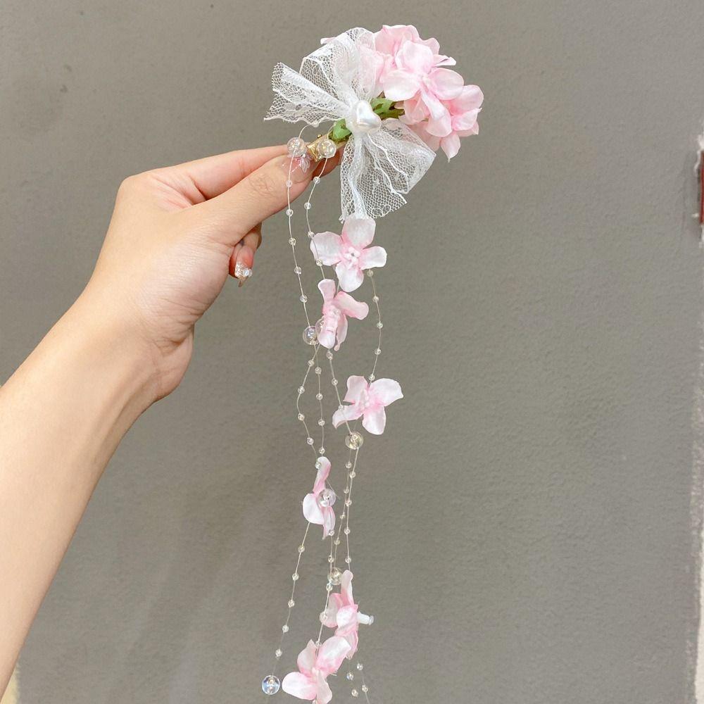 2 Pcs Fabric Flower Hairpins Lace Bow Solid Color Hanfu Hair Accessories Side Clip Headpieces Chinese Style Hair Clip Party