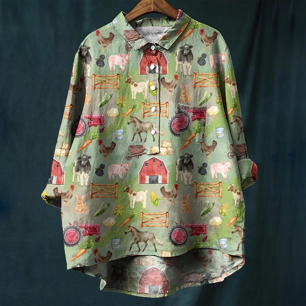 2025 European & American Casual Holiday Long-Sleeve Hawaiian Print Shirt