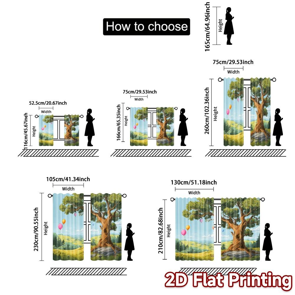 2pcs   2D FLAT PRINTING Curtains (Without Rod) Fieldscape Dream Pattern Modern Curtains Durable Polyester Curtains Room Decor
