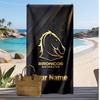 Brisbane Broncos Custom Beach Towel, Print Your Name Text Lightweight Absorbent Towel for Swimming Travel