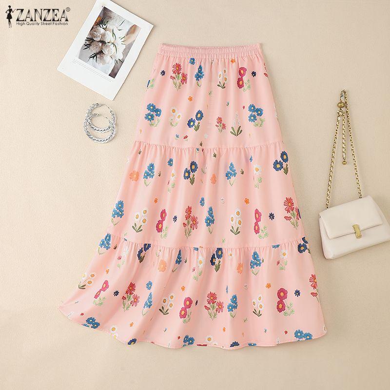 ZANZEA Women Casual Elastic Waist Loose Floral Print Skirts