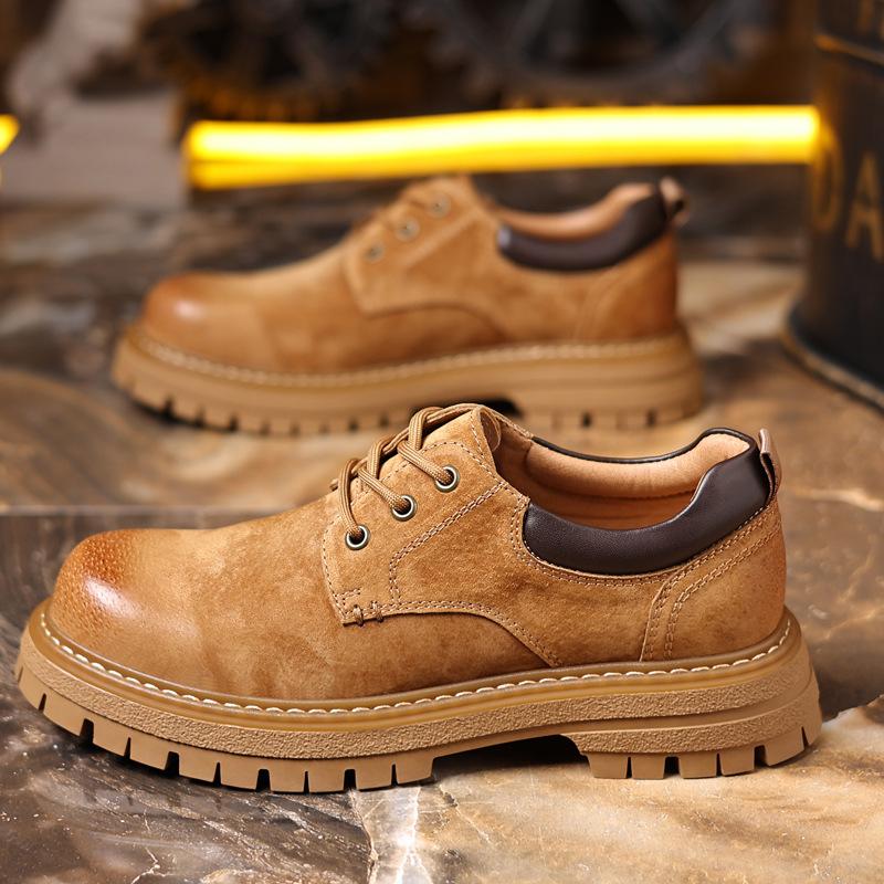 Tooling men's shoes casual shoes thick sole round head breathable pigskin low top Martin boots
