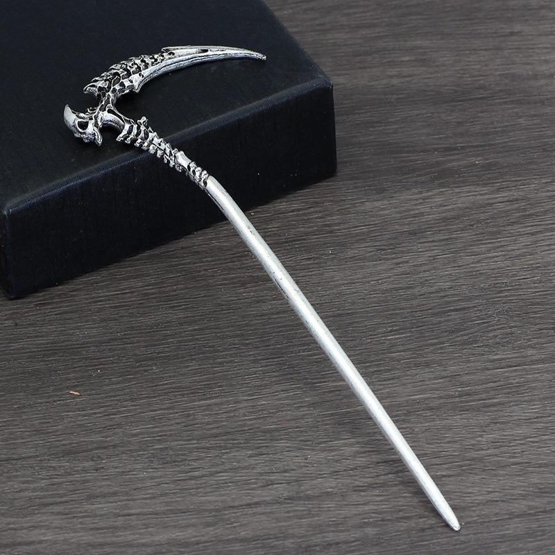 Personalized Fashionable Retro Skull Sickle Women's Alloy Hairpin Halloween Party Role-playing Braided Hair Gothic Style Hairpin