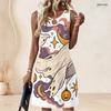 Women Plus Size Sleeveless A Line Dress Round Neck Keyhole Ring Halloween Ghost Pumpkin Printed Tank Dress