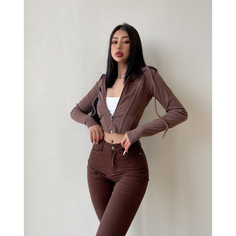 Sportwear Blouse Pure Desire Style Zipper Hooded T-shirt for Women's Spring and Summer New Style Slim Fit Waist Slimming Short Sleeved Jacket Coats