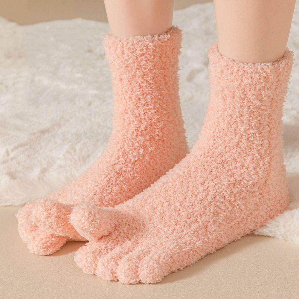 Mid Tube Five Toe Plush Socks Thickened Warm Floor Socks Women For Female Men