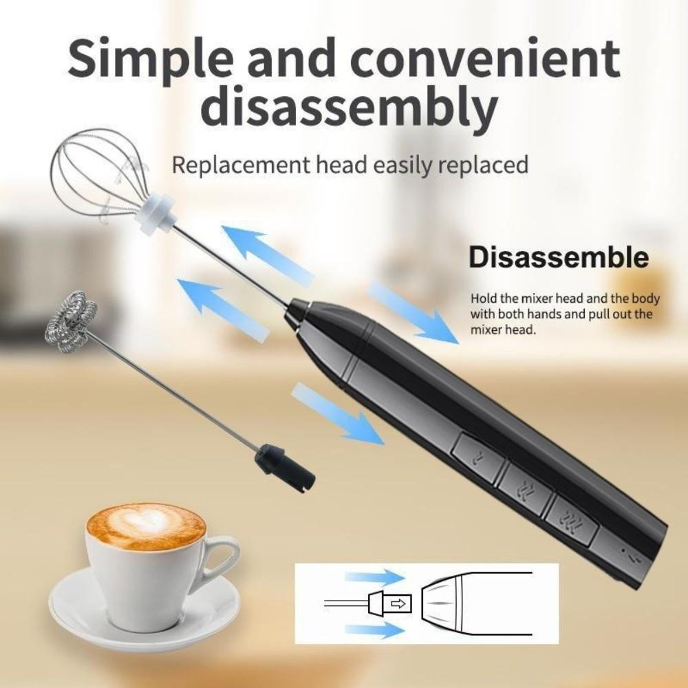 USB Rechargeable Electric Milk Frother 3 Gear Speed Egg Beater Blender Foam Mixer  Cream