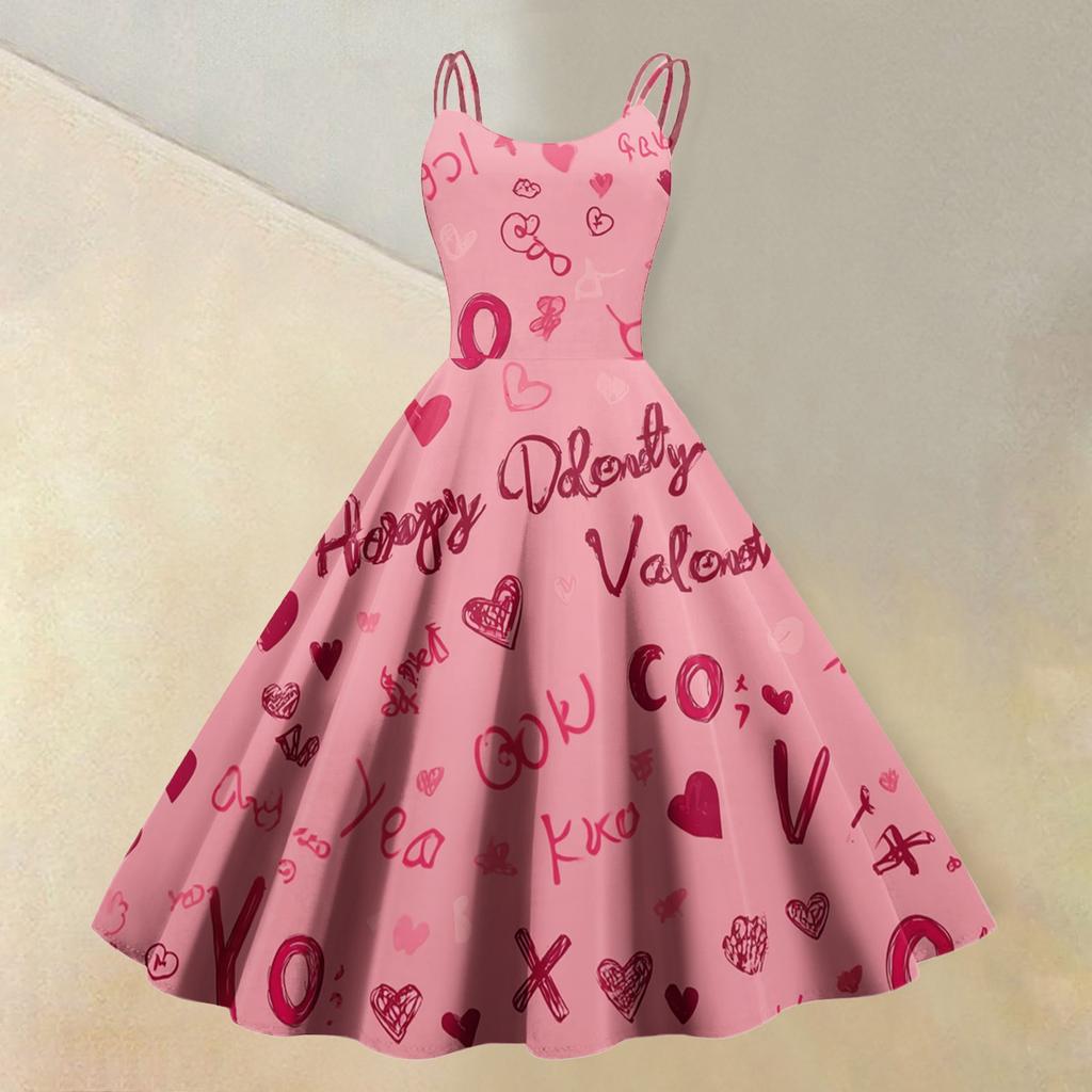 Women's Valentine's Day Love Heart Print Sexy Off Shoulder Vintage Dress