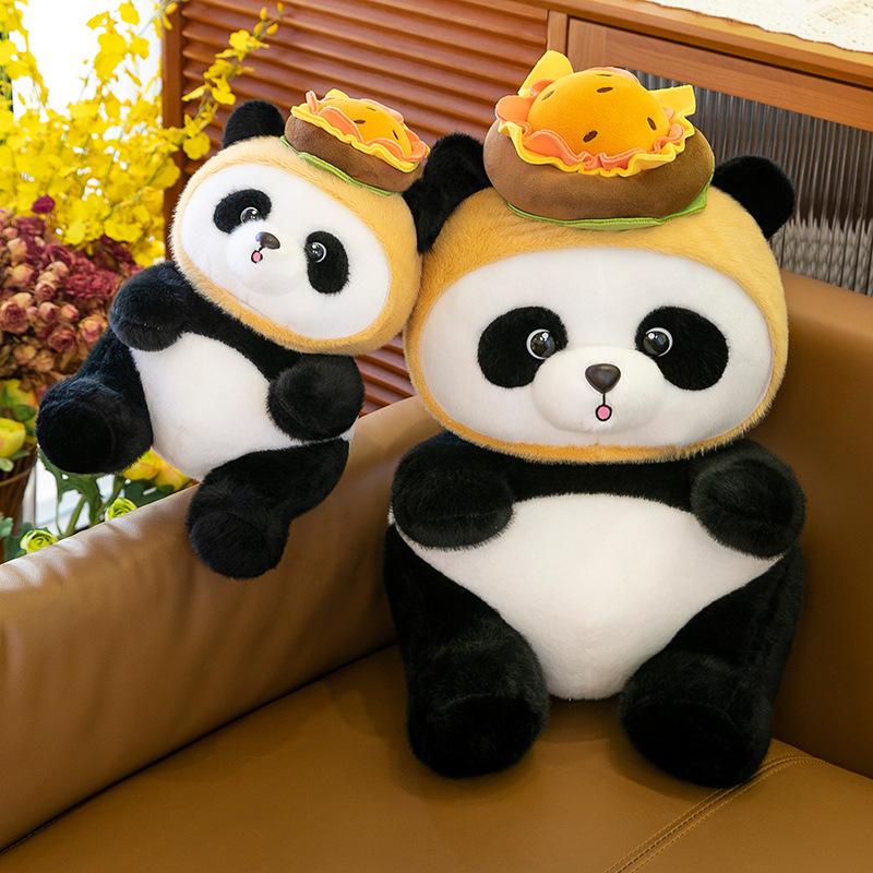 Panda Doll Hamburger Plush Toy Cartoon Soft Toy Stuffed Animal Home Gift Decor