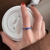 Simple And Versatile Blue Plaid Ring Women'S Niche And Versatile Design Sense Premium Open Index Finger Ring