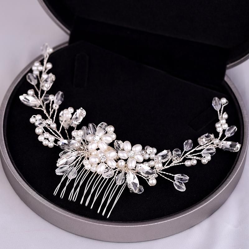 Handmade Pearls Wedding Hair Accessories Silver Color Tiara Hair Combs for Women Cheap Hair Band Bridal Hair Jewelry Headpiece