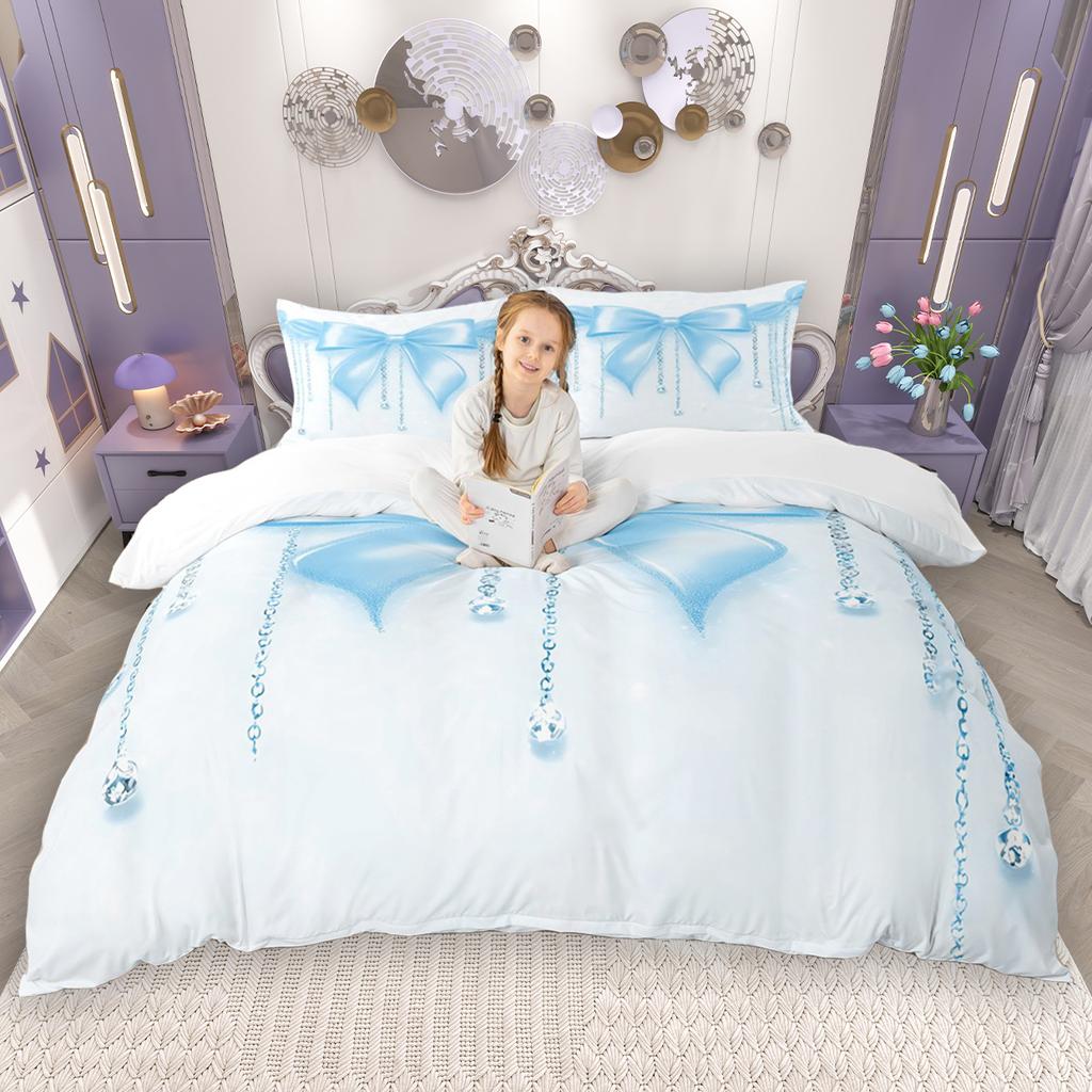 Homewish Kreskówkowy Zestaw Poszewki na Kołdrę z Kokardką 2szt./3szt. dla Dziewczynek, Różowy Zestaw Pościeli z Kokardą, Księżniczkowy Zestaw Pościeli z Wstążką