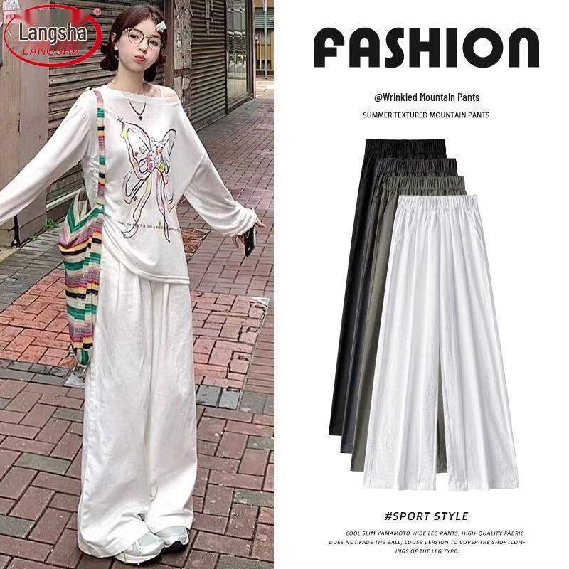 Langsha Women's High-Waist Loose Fit Drapey Wide-Leg Pants