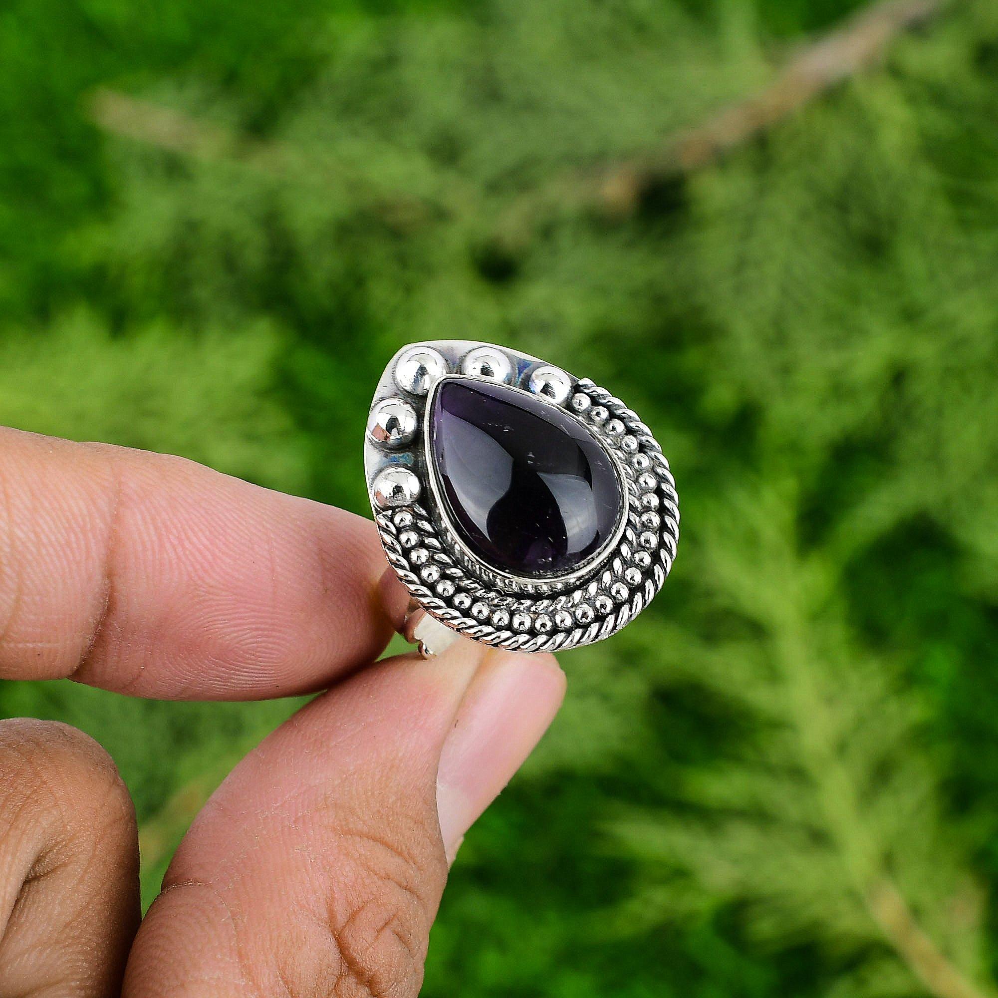 

African Amethyst Stone Wedding Solitaire Bezel Ring Jewelry 925 Sterling Silver Adjustable
