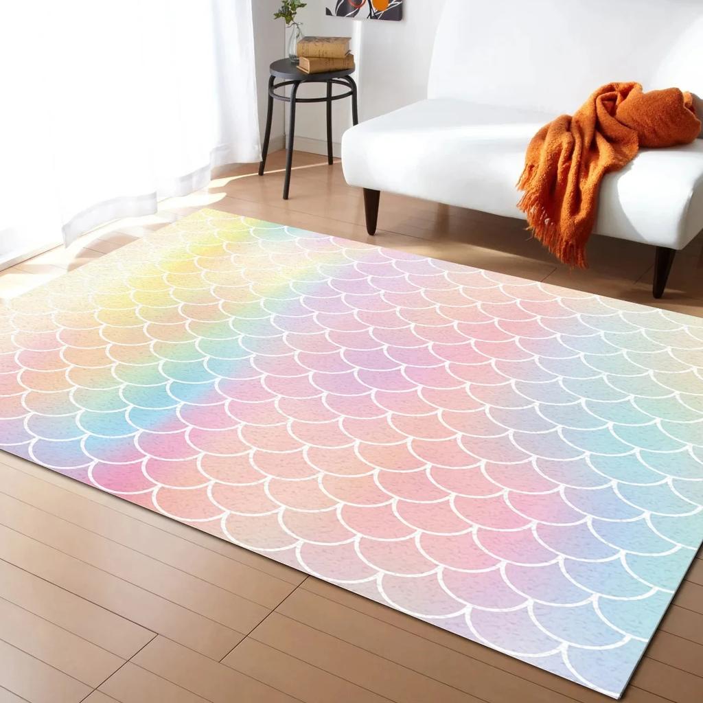 Mermaid Fish Scales Carpet for Girls Bedroom Living Room Bathroom Decor Cartoon Ocean Animal Doormat Non Slip Indoor Floor Mat
