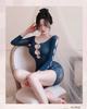 Hot Selling Handmade Pearl Embellished Bodystocking Long Sleeve Cutout Lingerie Mini Dress Intimate Nightwear for Women