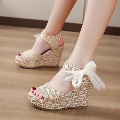 Fashion Women's Wedges Sandals Summer New Fashion Mesh Peep Toe Platform High Heel Women Sandals Sexy Party Dress Women Sandalias