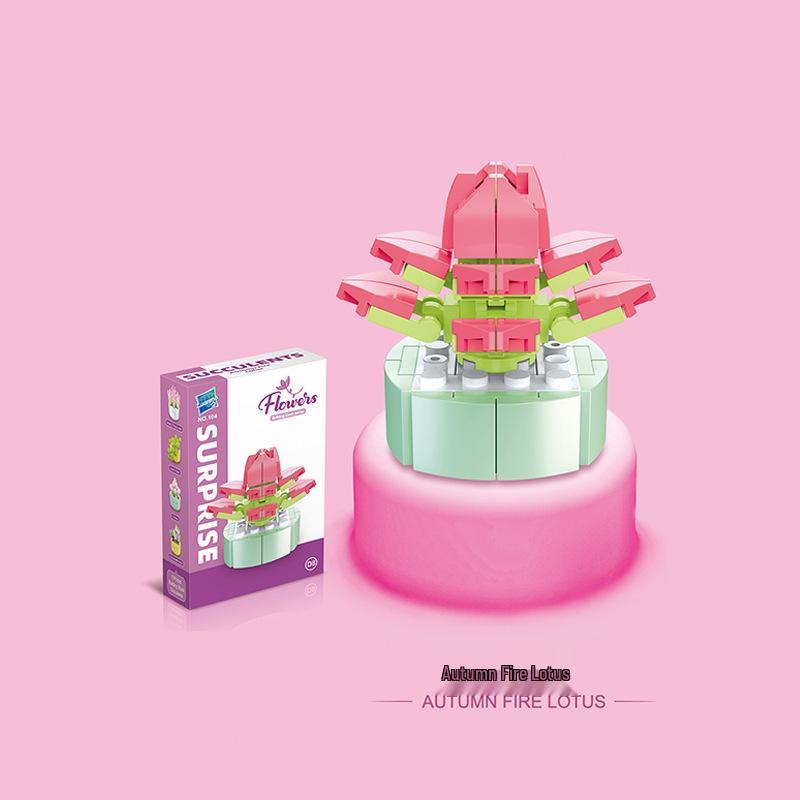 Kids' Educational Interlocking Building Blocks - Flower Potted Plant (Rose & Epiphyllum) Compatible with Top Building Block Models