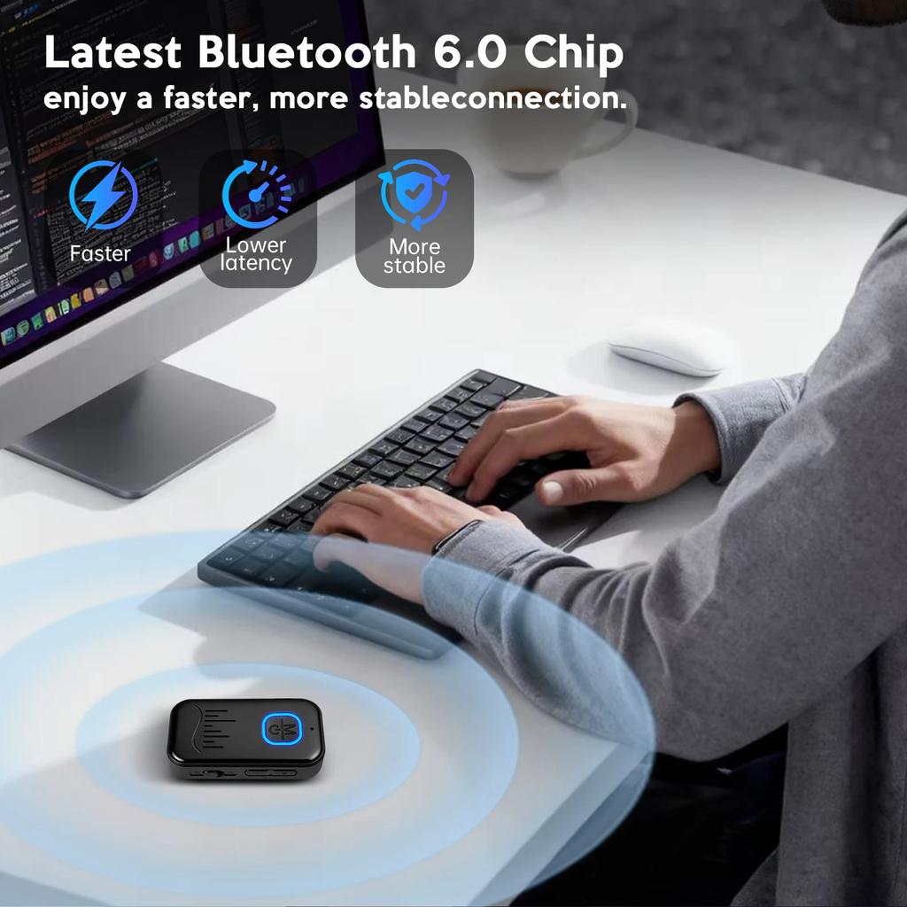 KEBIDU 2-In-1 Handsfree Car Kit Bluetooth 6.0 Receiver Transmitter 3.5mm AUX Lossless Sound MIC Wireless Audio Adapter For Car Speaker TV PC