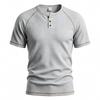Mens Waffle Henley Collar Raglan Short Sleeve Color Block Casual T Shirt