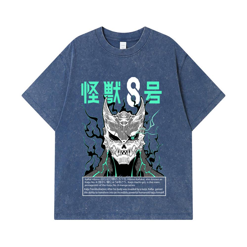 

275 GSM Washed T-shirts 100% Cotton Kaiju No 8 V3 Print Unisex Heavy Cotton T Shirt 2XL королівський синій колір