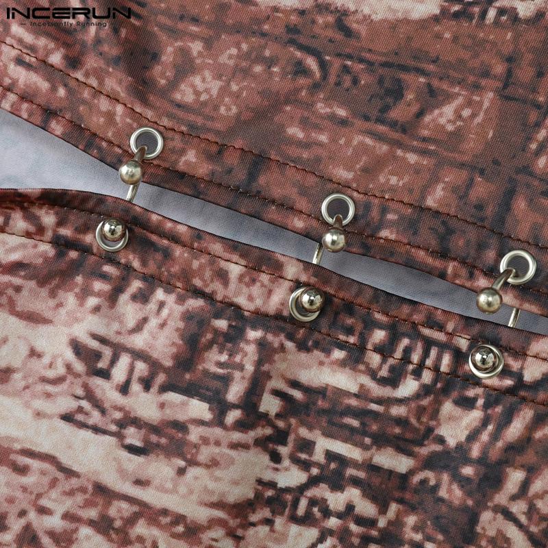 INCERUN Men Round Neck Sleeveless Print Casual Fitted Cropped Tank Tops