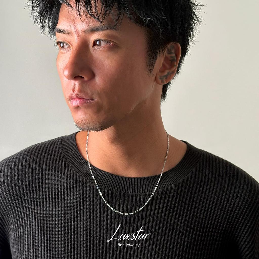 [LUXSTAR] Figaro Chain Necklace, Sterling Silver 925, Gold Plated, Men's & Women's, with Adjustable Chain (Silver, 45cm + 5cm)