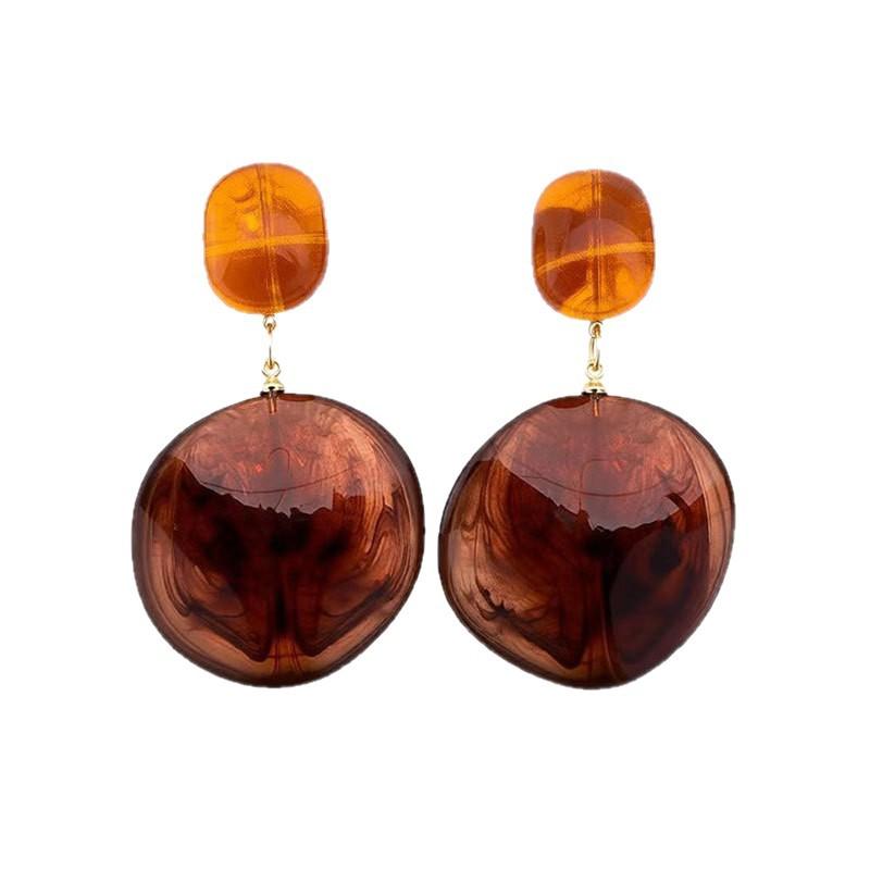 Maillard Brown Streamer Amber Earrings Irregular Earrings Hong Kong Style Coffee Resin Stud Earrings Light Luxury Earrings
