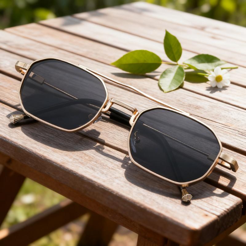 New Trendy Fashion Metal Double-Bridge Sunglasses Premium Business Square-Frame UV-Protective Eyewear Classic Driving Shades