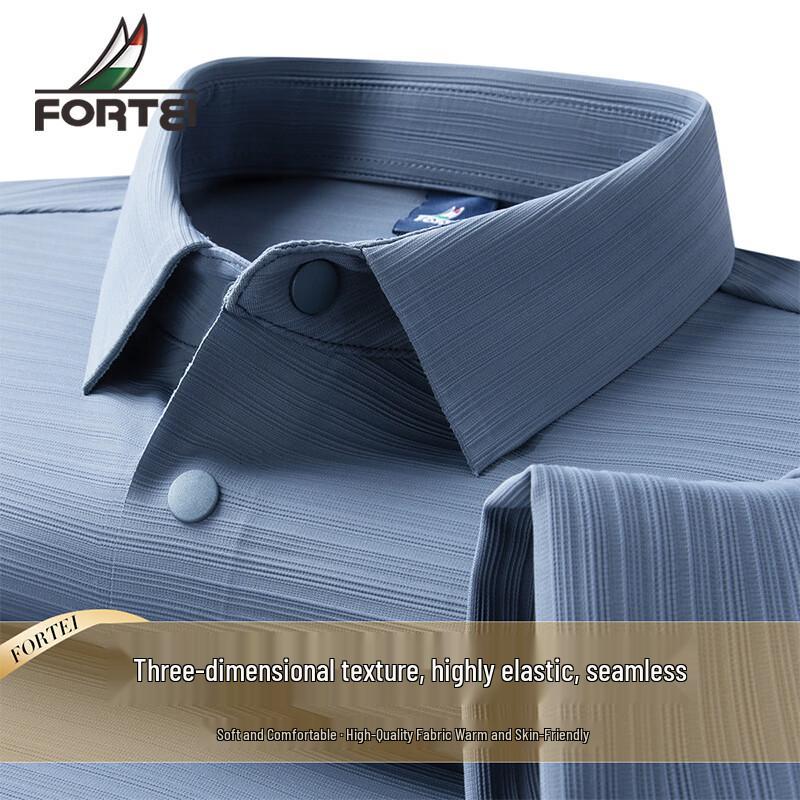 Futing Men s Business Easy-Care Textured Long-Sleeve Polo Shirt M